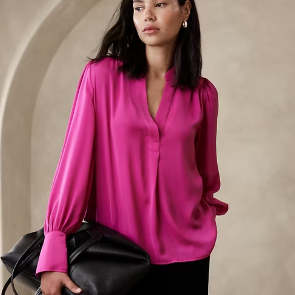 Volume Sleeve Satin Blouse